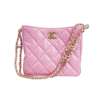 CHANEL Gold Metal Lambskin Hobo Bag, Portable Crossbody Bag, Shoulder Bag Women's Pink