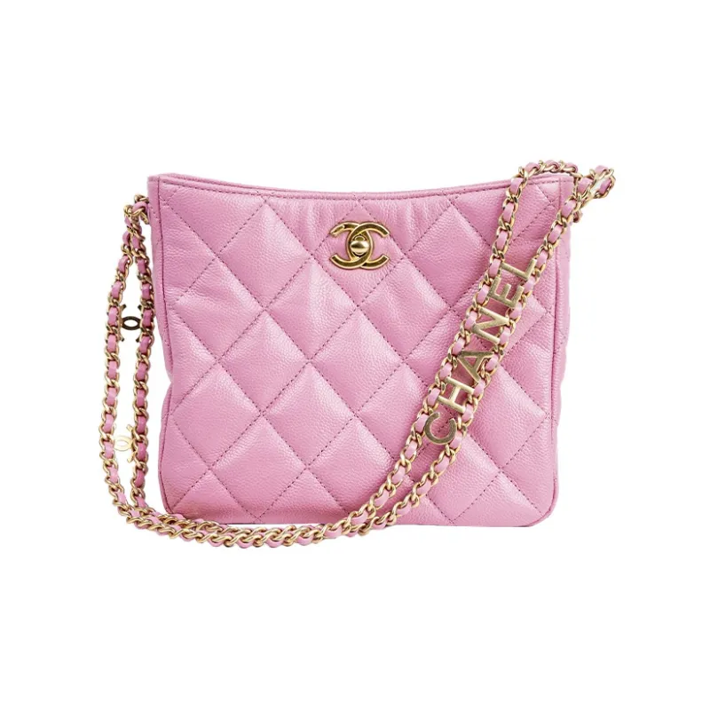CHANEL Gold Metal Lambskin Hobo Bag, Portable Crossbody Bag, Shoulder Bag Women's Pink-0