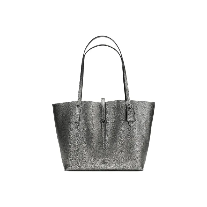 COACH Market Tote Pebbled Leather Handbag, Shoulder Bag Tubas Women's Gray Silver-0
