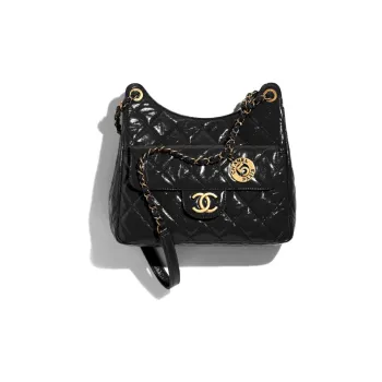 CHANEL 23C Spring HOBO Tmall Genie Calfskin Hippie Bag, Shoulder Bag, Crossbody Bag Medium Size Women's Black