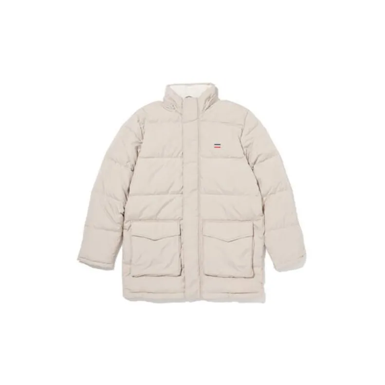 Levis FW22 Solid Color Hooded Mid-Length Down Jacket Men's Ecru-2