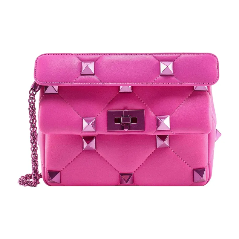 Valentino Roman Stud Sheepskin Shoulder Bag Crossbody Bag Medium Size Women's Pink-0