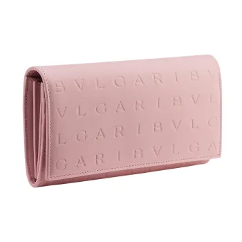 BVLGARI Logo Calfskin Wallet Large Size Women's Pink
