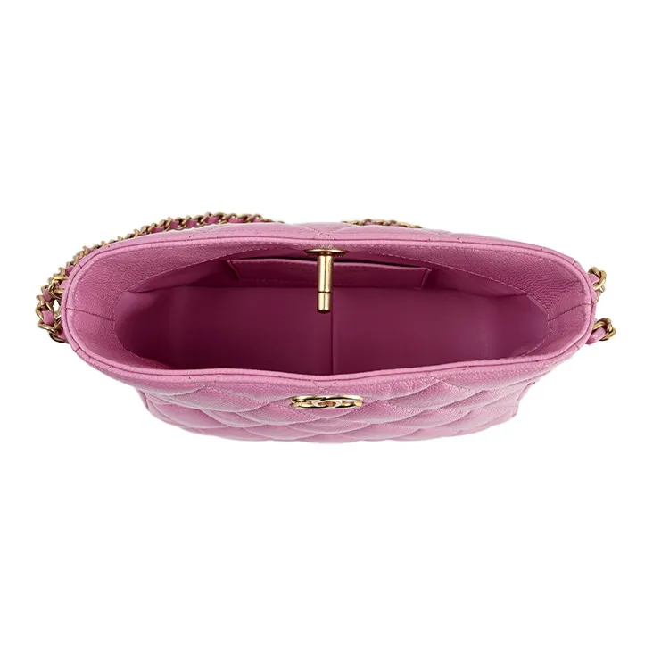 CHANEL Gold Metal Lambskin Hobo Bag, Portable Crossbody Bag, Shoulder Bag Women's Pink-4