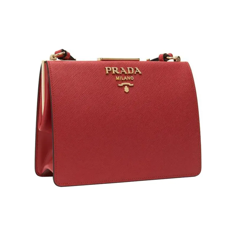 PRADA Cross Grain Cow Leather Crossbody Bags Shoulder Bags Medium Size Women's Red-2