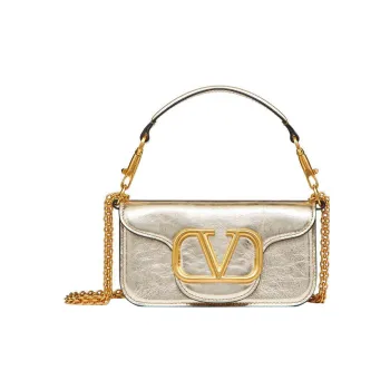 Valentino Locò Metal Texture Calfskin Shoulder Bag, Crossbody Bag, Handbag Mini Women's Platinum
