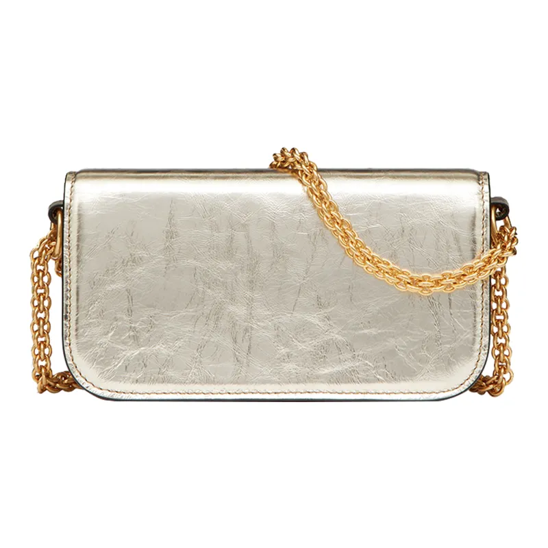 Valentino Locò Metal Texture Calfskin Shoulder Bag, Crossbody Bag, Handbag Mini Women's Platinum-2