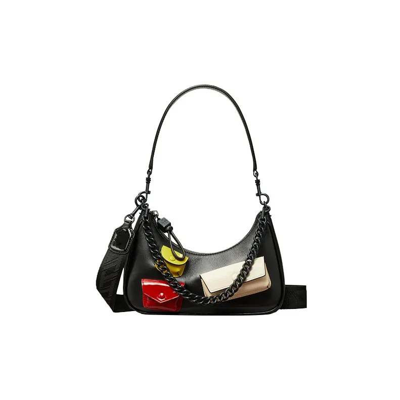 TORY BURCH MERCER Leather Crescent Bag Portable Crossbody Bag Shoulder Bag Women's Black-0