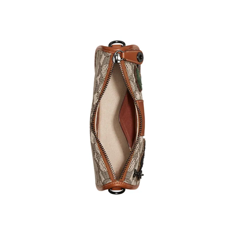 COACH Swinger Jacquard Fabric With Gloves Tanned Leather Handbag Shoulder Bag Women's Amber-2