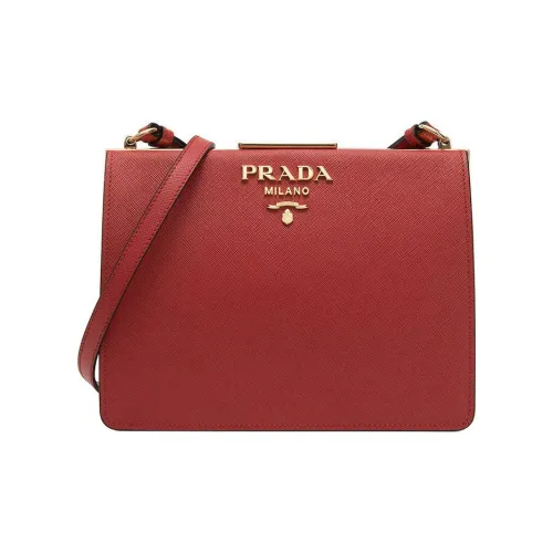 PRADA Cross Grain Cow Leather Crossbody Bags Shoulder Bags Medium Size Women's Red