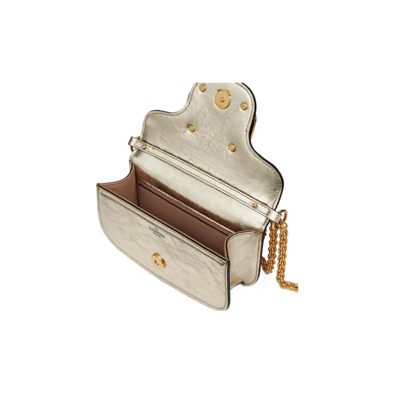 Valentino Locò Metal Texture Calfskin Shoulder Bag, Crossbody Bag, Handbag Mini Women's Platinum-5