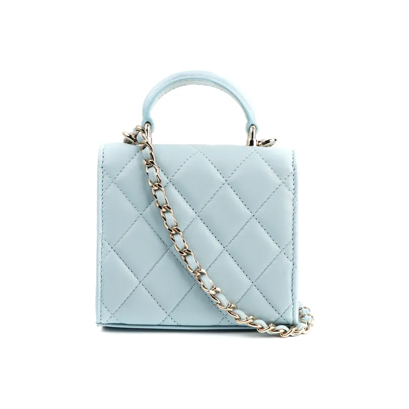 CHANEL Sheepskin And Gold Metal Handbag Women's Light Blue Baby Blue-1
