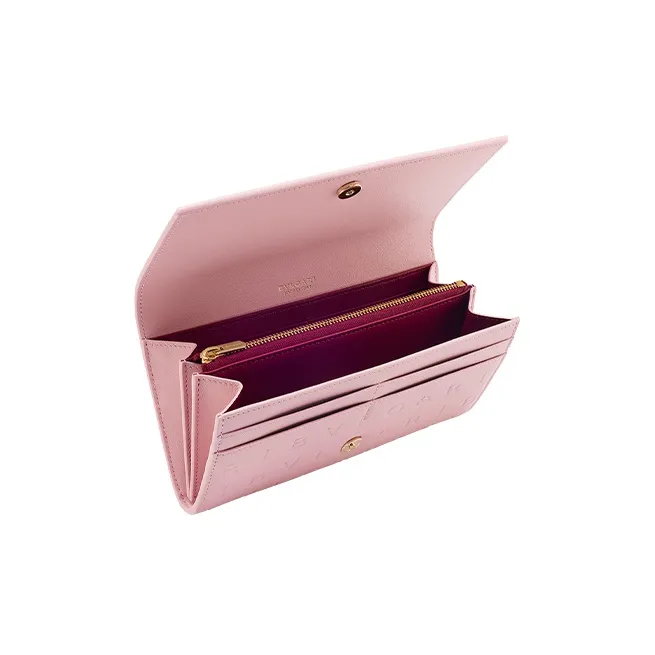 BVLGARI Logo Calfskin Wallet Large Size Women's Pink-2