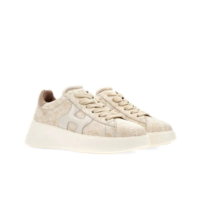 HOGAN Rebel Wear-Resistant Low-Top Sports Casual Shoes Women's Ecru Silver-1