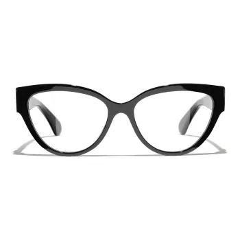 CHANEL Plate Frame Cat Eye Eyeglass Frames Women's Black