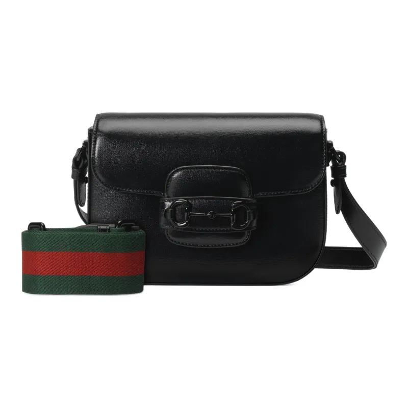 GUCCI Horsebit 1955 Leather Crossbody Bag, Shoulder Bag Women's Black-2