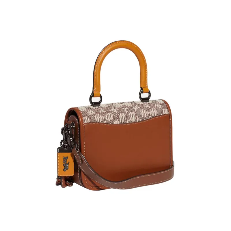COACH Rogue Jacquard Fabric With Leather Handbag, Shoulder Bag, Crossbody Bag Small Size Women's Amber-1