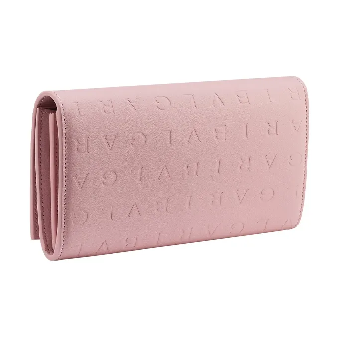 BVLGARI Logo Calfskin Wallet Large Size Women's Pink-1