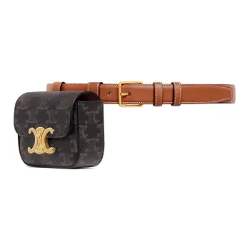 CELINE Triomphe Arc De Triomphe Cow Leather Belt Style Fanny Pack Women's Brown