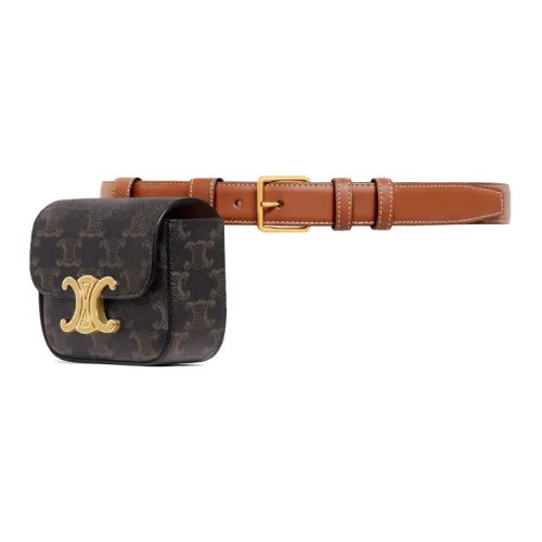 CELINE Triomphe Arc De Triomphe Cow Leather Belt Style Fanny Pack Women's Brown