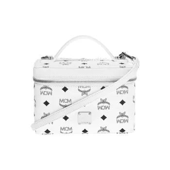MCM Coated Canvas With Leather Box Bag, Shoulder Bag, Crossbody Bag, Handbag Regular Women's White