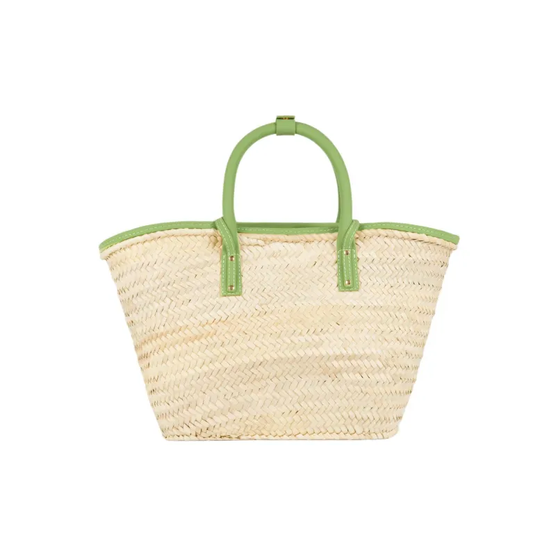 Jacquemus Cow Leather Detail Beach Basket Bag Shoulder Bag Crossbody Bag Handbag Women's Green/Beige-2