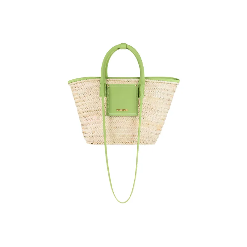 Jacquemus Cow Leather Detail Beach Basket Bag Shoulder Bag Crossbody Bag Handbag Women's Green/Beige-3