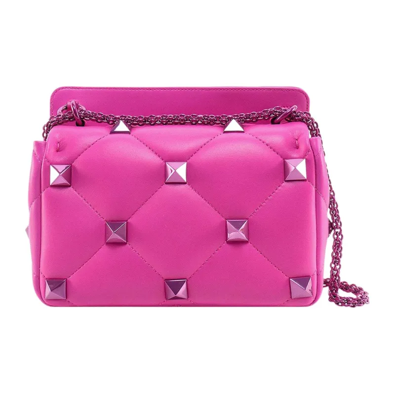 Valentino Roman Stud Sheepskin Shoulder Bag Crossbody Bag Medium Size Women's Pink-2