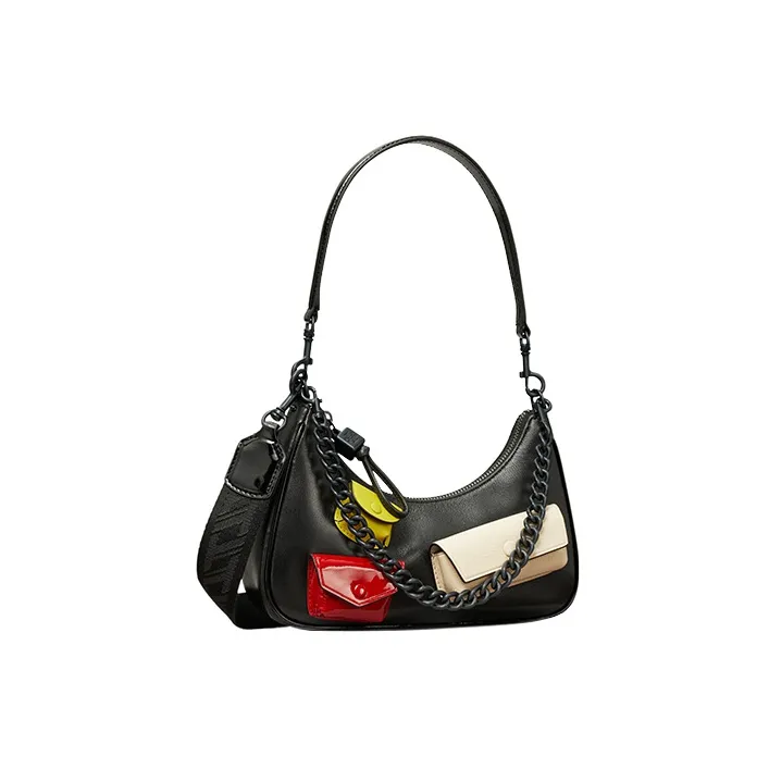 TORY BURCH MERCER Leather Crescent Bag Portable Crossbody Bag Shoulder Bag Women's Black-1
