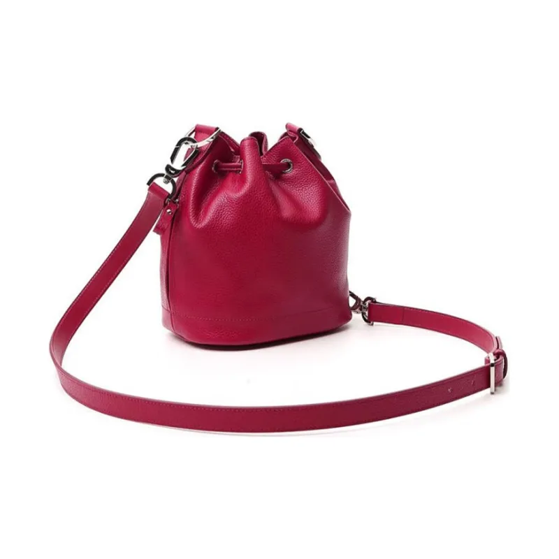 LONGCHAMP Le Foulonné Cow Leather Textile Bucket Bags Shoulder Bag Crossbody Bag Large Size Women's Red-1