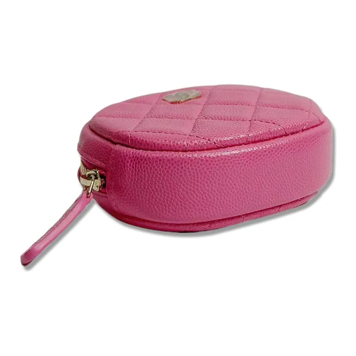 CHANEL Smooth Finish Calfskin Small Round Bag Clutch Coin Purse Women's Peach Pink-2