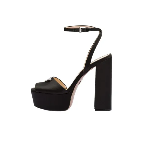 PRADA 135mm Platform Sandals Black Satin