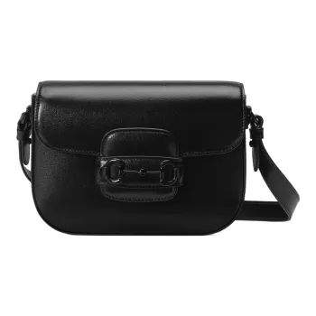 GUCCI Horsebit 1955 Leather Crossbody Bag, Shoulder Bag Women's Black