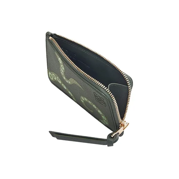 LOEWE Cow Leather Card Holder Women's Vintage Khaki Green-2