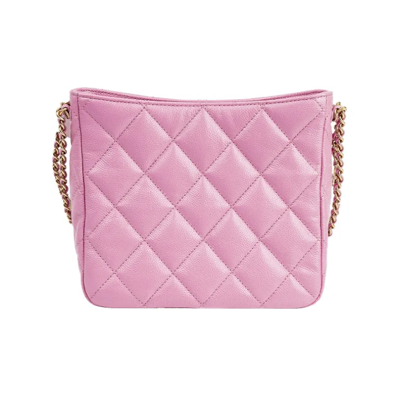 CHANEL Gold Metal Lambskin Hobo Bag, Portable Crossbody Bag, Shoulder Bag Women's Pink-2
