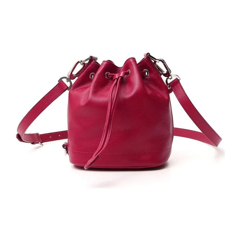 LONGCHAMP Le Foulonné Cow Leather Textile Bucket Bags Shoulder Bag Crossbody Bag Large Size Women's Red-0