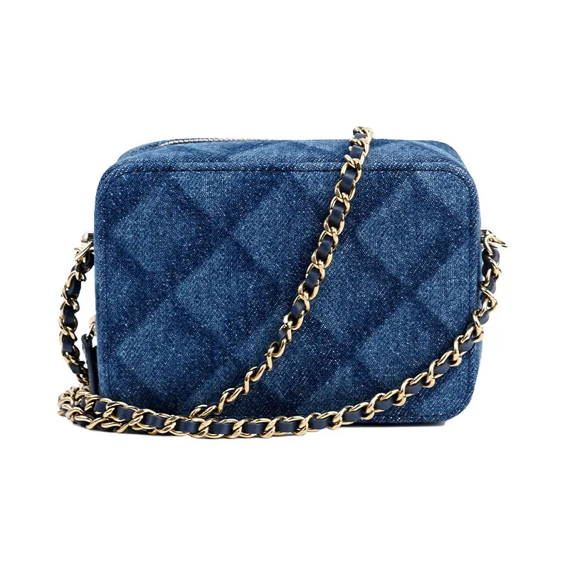 CHANEL 22BFW Denim One Shoulder Crossbody Clutch Women's Dark Blue-3