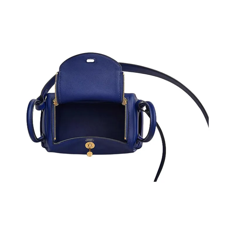 HERMES Lindy Swift Calfskin Handbag Shoulder Bag Crossbody Bag Mini Women's 73 Bleu Saphir Sapphire Blue-2