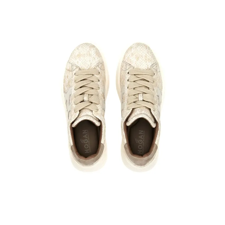 HOGAN Rebel Wear-Resistant Low-Top Sports Casual Shoes Women's Ecru Silver-3