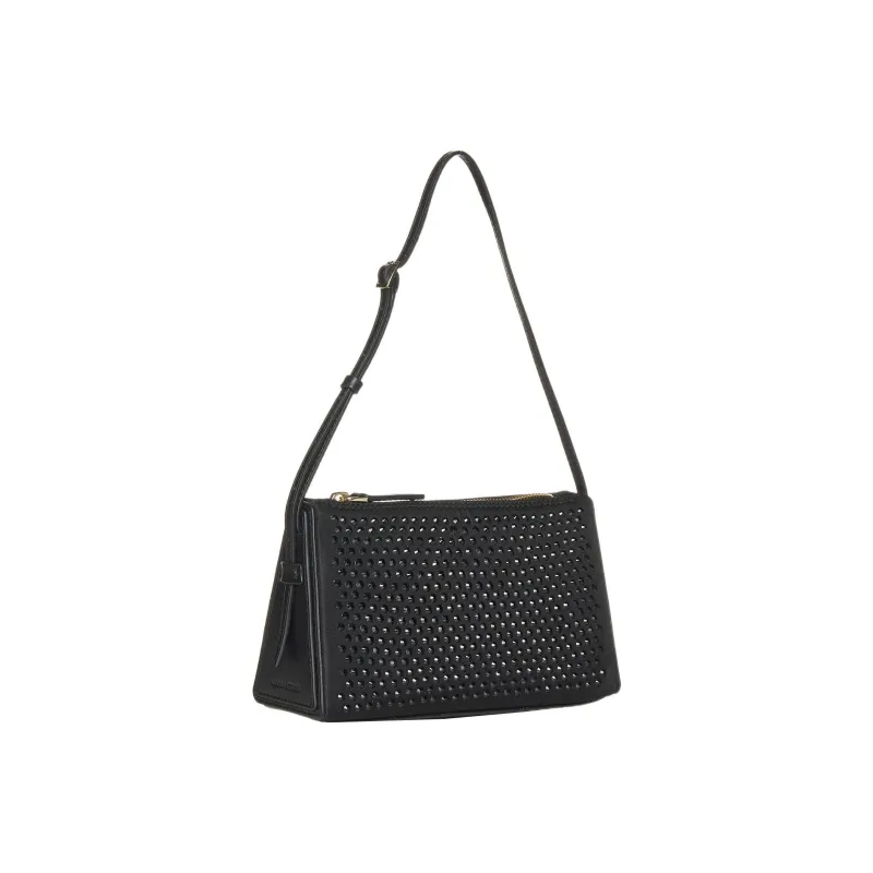 Manu Atelier Prism Canvas Calfskin With Leather Detail Shoulder Bag Canvas Bag Handbag Shoulder Bag Women's Black-1
