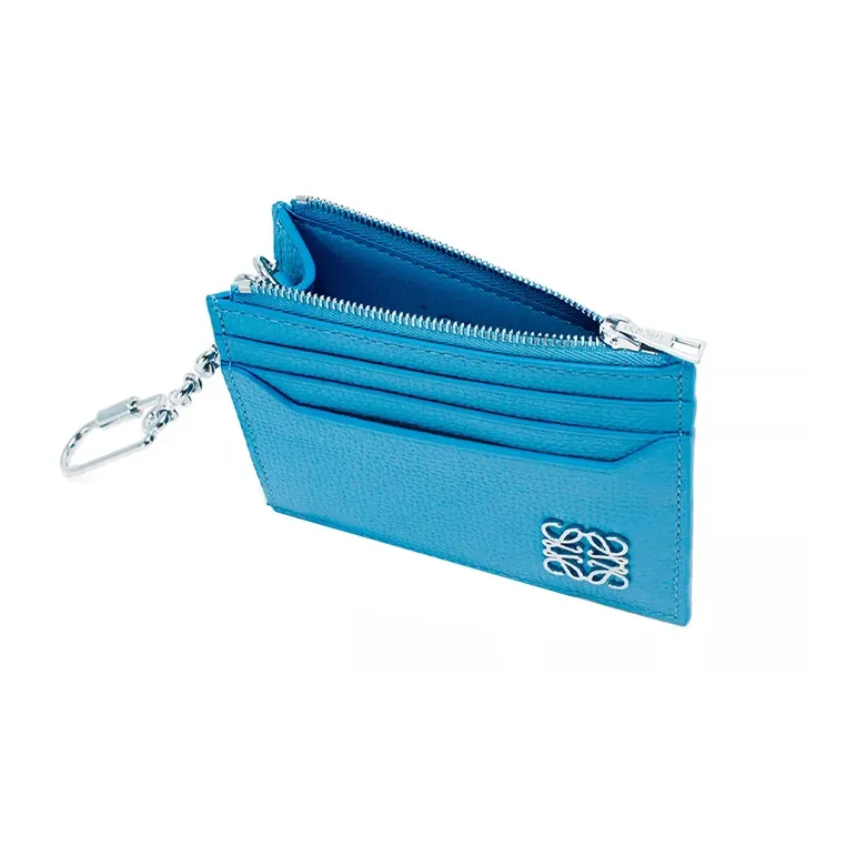 LOEWE Anagram Pebble Texture Cow Leather Card Holder Women's Blue-3