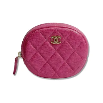 CHANEL Smooth Finish Calfskin Small Round Bag Clutch Coin Purse Women's Peach Pink