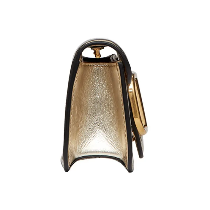Valentino Locò Metal Texture Calfskin Shoulder Bag, Crossbody Bag, Handbag Mini Women's Platinum-3