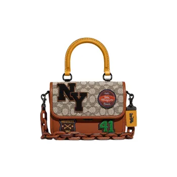 COACH Rogue Jacquard Fabric With Leather Handbag, Shoulder Bag, Crossbody Bag Small Size Women's Amber