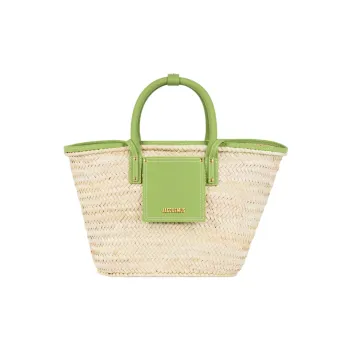 Jacquemus Cow Leather Detail Beach Basket Bag Shoulder Bag Crossbody Bag Handbag Women's Green/Beige