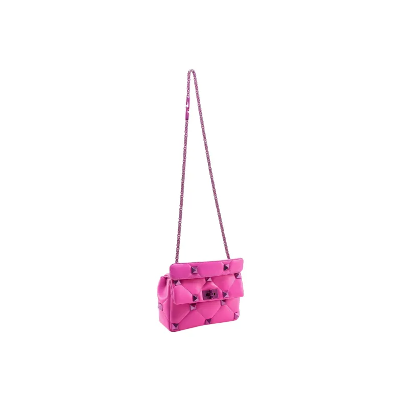Valentino Roman Stud Sheepskin Shoulder Bag Crossbody Bag Medium Size Women's Pink-1