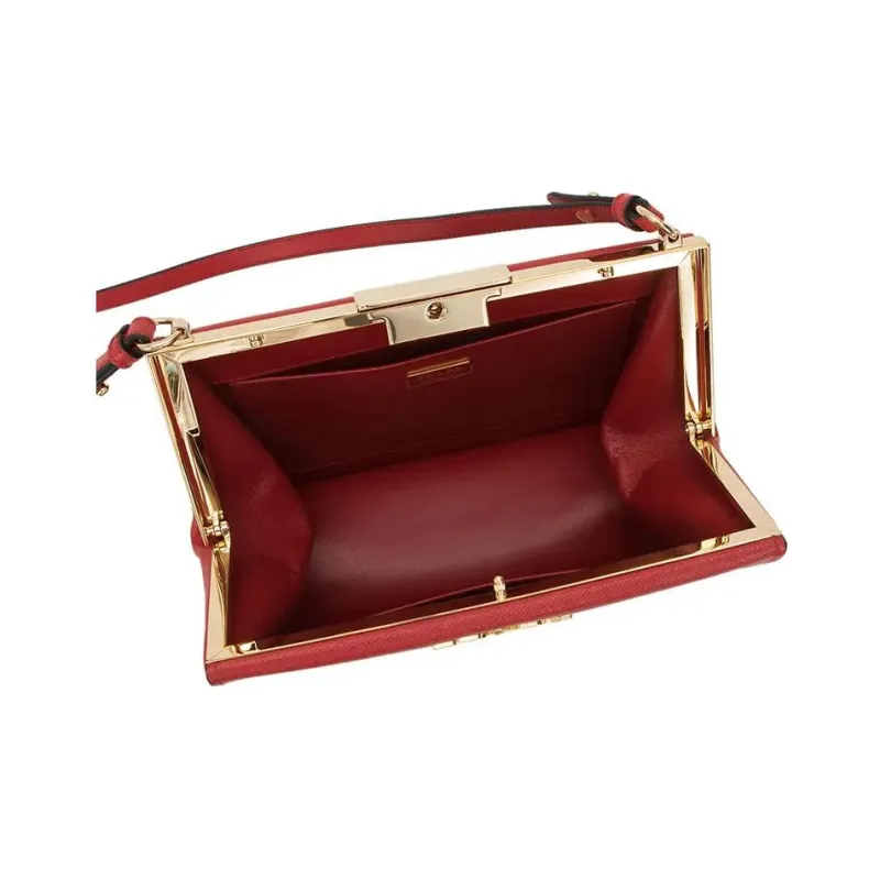 PRADA Cross Grain Cow Leather Crossbody Bags Shoulder Bags Medium Size Women's Red-3