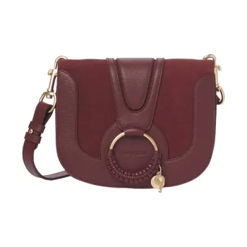 See By Chloe Hana Grain Cow Leather With Suede Saddle Bag, Crossbody Bag, Shoulder Bag Women's Burgundy