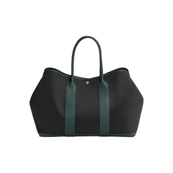 HERMES Garden Party Canvas With Negonda Cow Leather Handbag Regular Men's Black/Fir Green