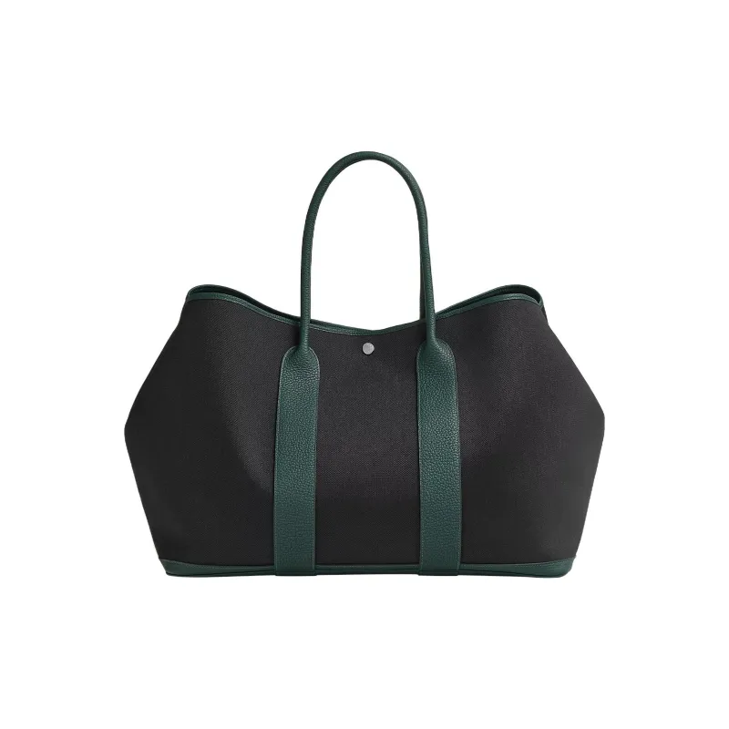 HERMES Garden Party Canvas With Negonda Cow Leather Handbag Regular Men's Black/Fir Green-0